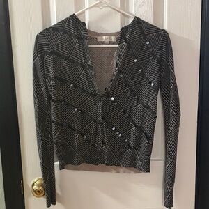 LOFT Black and White Geometric Blouse